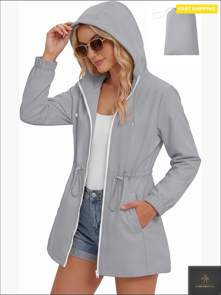 Lightweight Packable Rain Jacket Hooded Waterproof Windbreaker For Travel Hiking